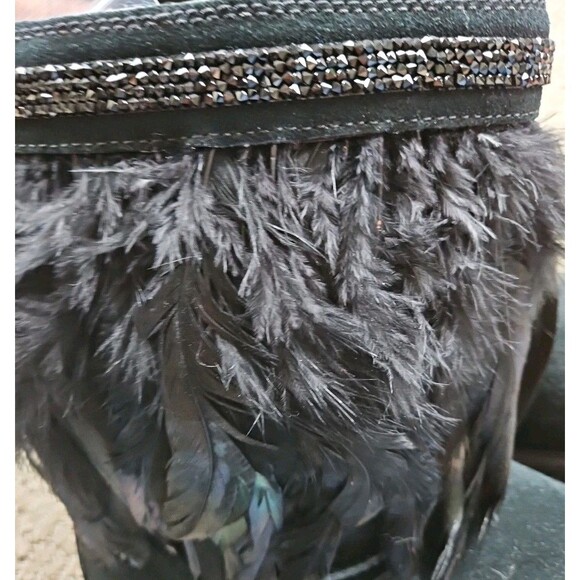 NEW UGG Black Suede Swarovski   Peacock Sheep Fur Lined Boots Sz 8 - Picture 11 of 11